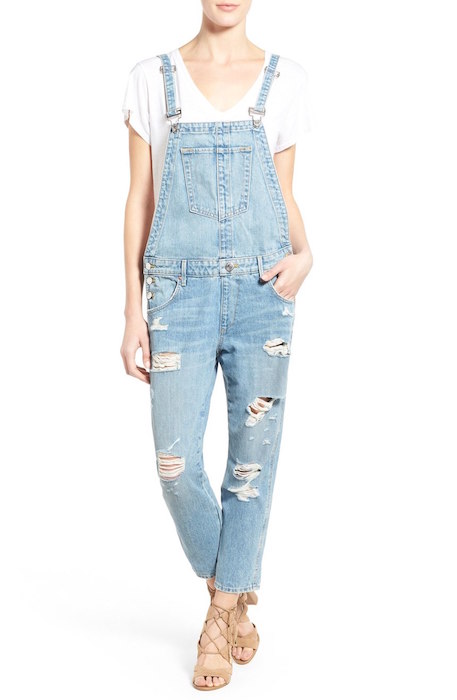 True Religion Brand Jeans 'Katie' Destroyed Crop Denim Overalls (True Vintage)